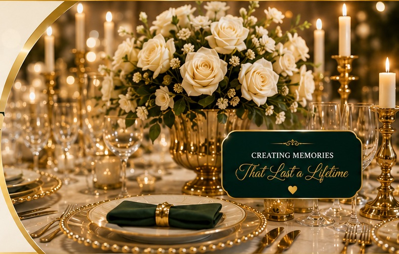 Elegant candlelit reception table with roses
